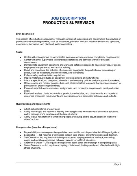 fabrication supervisor job description template